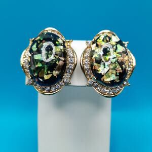 Vintage Lucite Confetti Large Clip Earrings, 1980s, 1 1/4 Inches